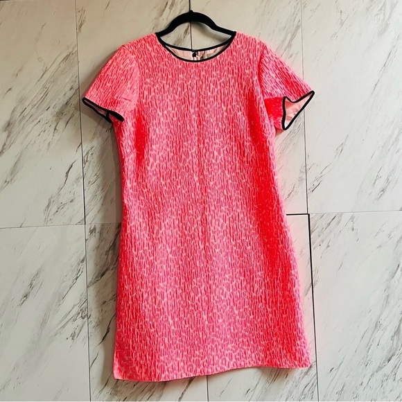 Banana Republic Piped Neon Jacquard Leopard Cheetah Floral Print Shift Dres SZ 8 - Picture 2 of 8